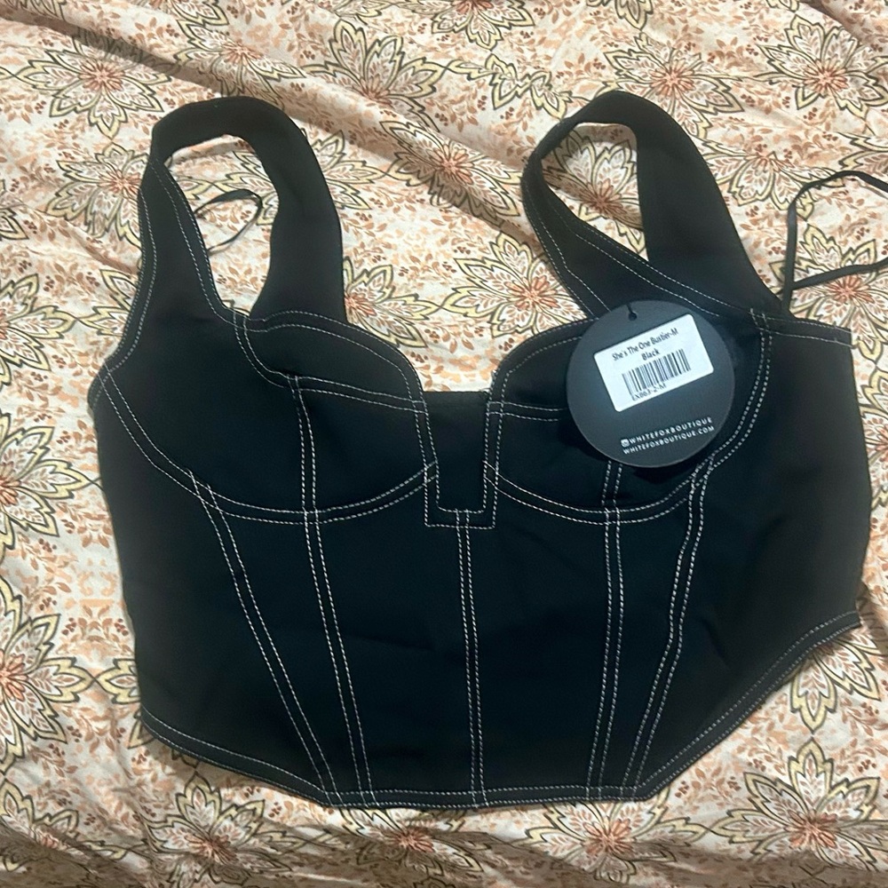 NWT White Fox Boutique She’s The One Black Bustier Top, Sz M